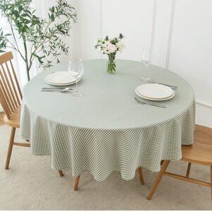 Sage Green Checkered 70 Inch Round Tablecloth